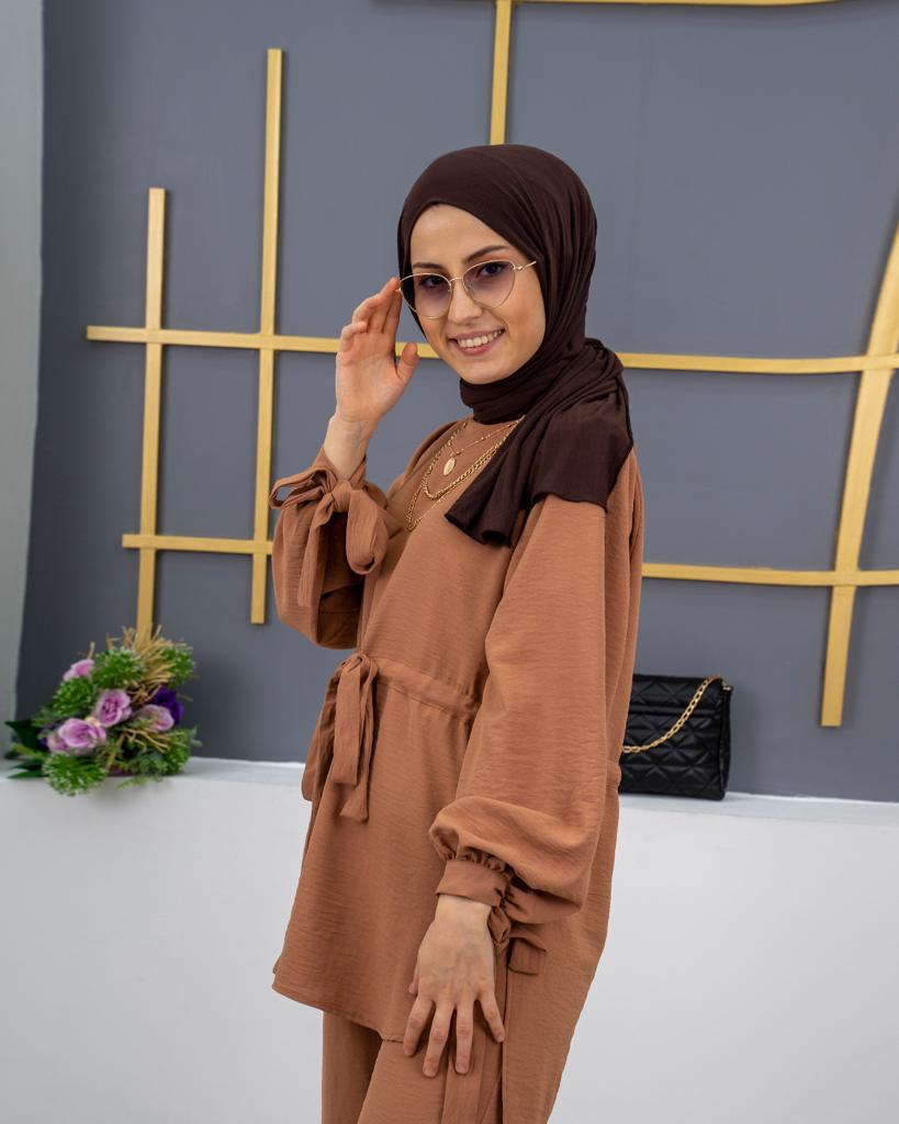 Ayrobin belden kuşaklı tunik takım - Görsel 9