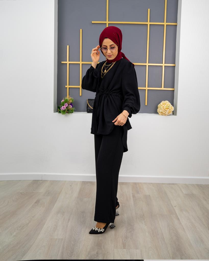 Ayrobin belden kuşaklı tunik takım - Görsel 11