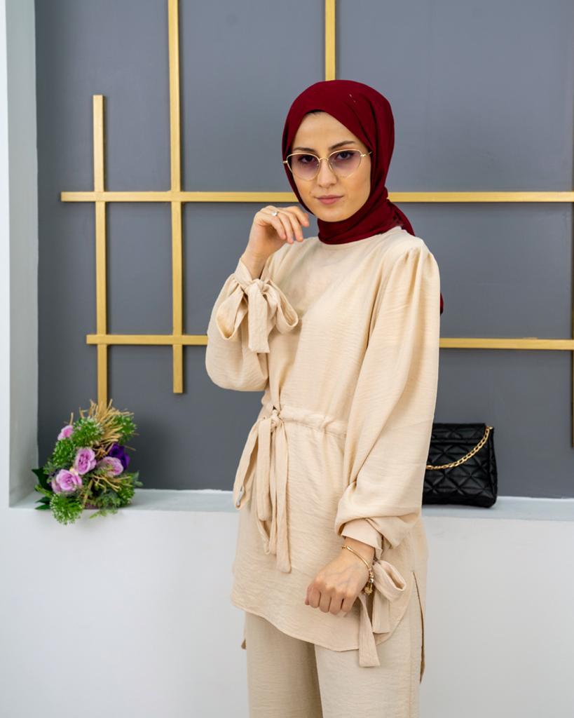 Ayrobin belden kuşaklı tunik takım - Görsel 2