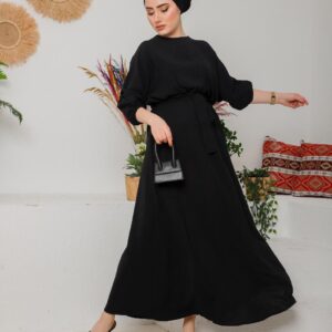 Kolları lastikli ayrobin kumaş elbise