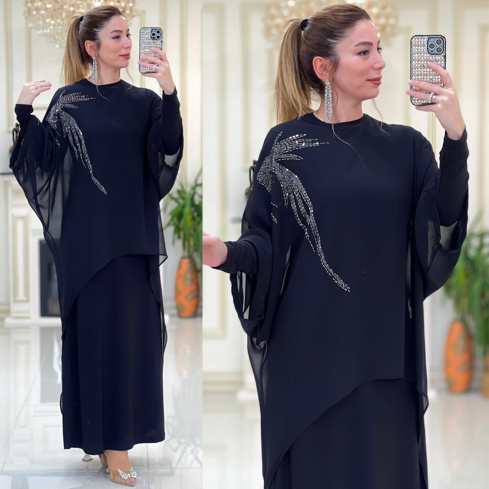 Şifon detaylı prelinli elbise sandy kumaş - Görsel 2
