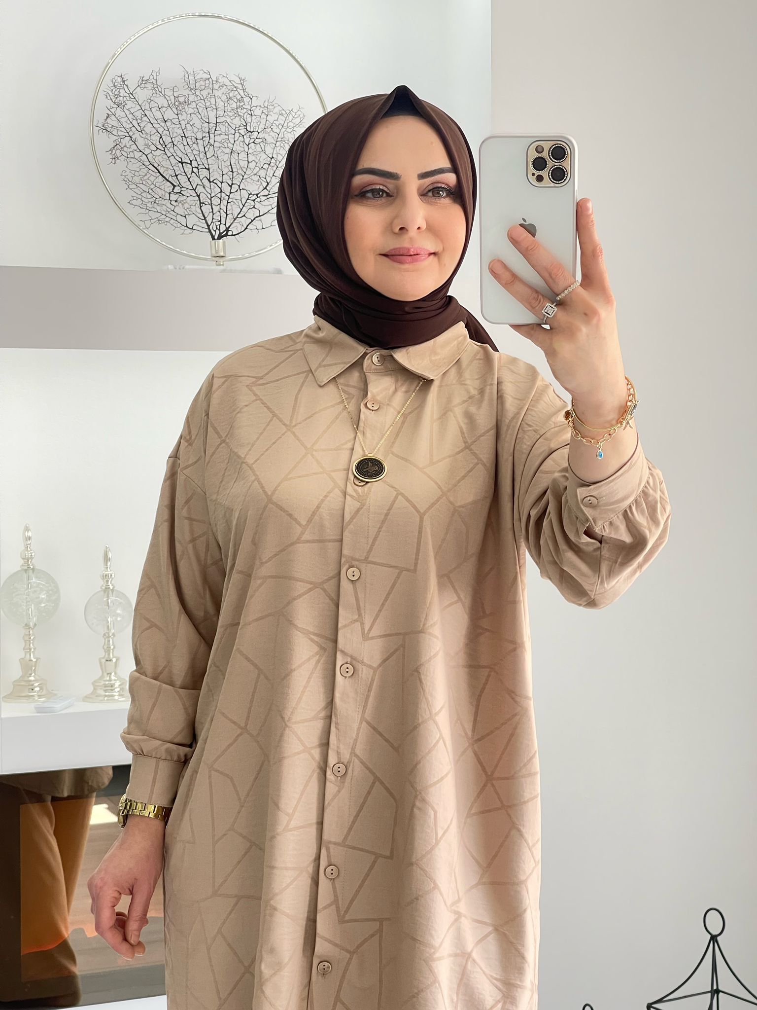 Düğmeli ayrobin kumaş tunik takım - Görsel 7