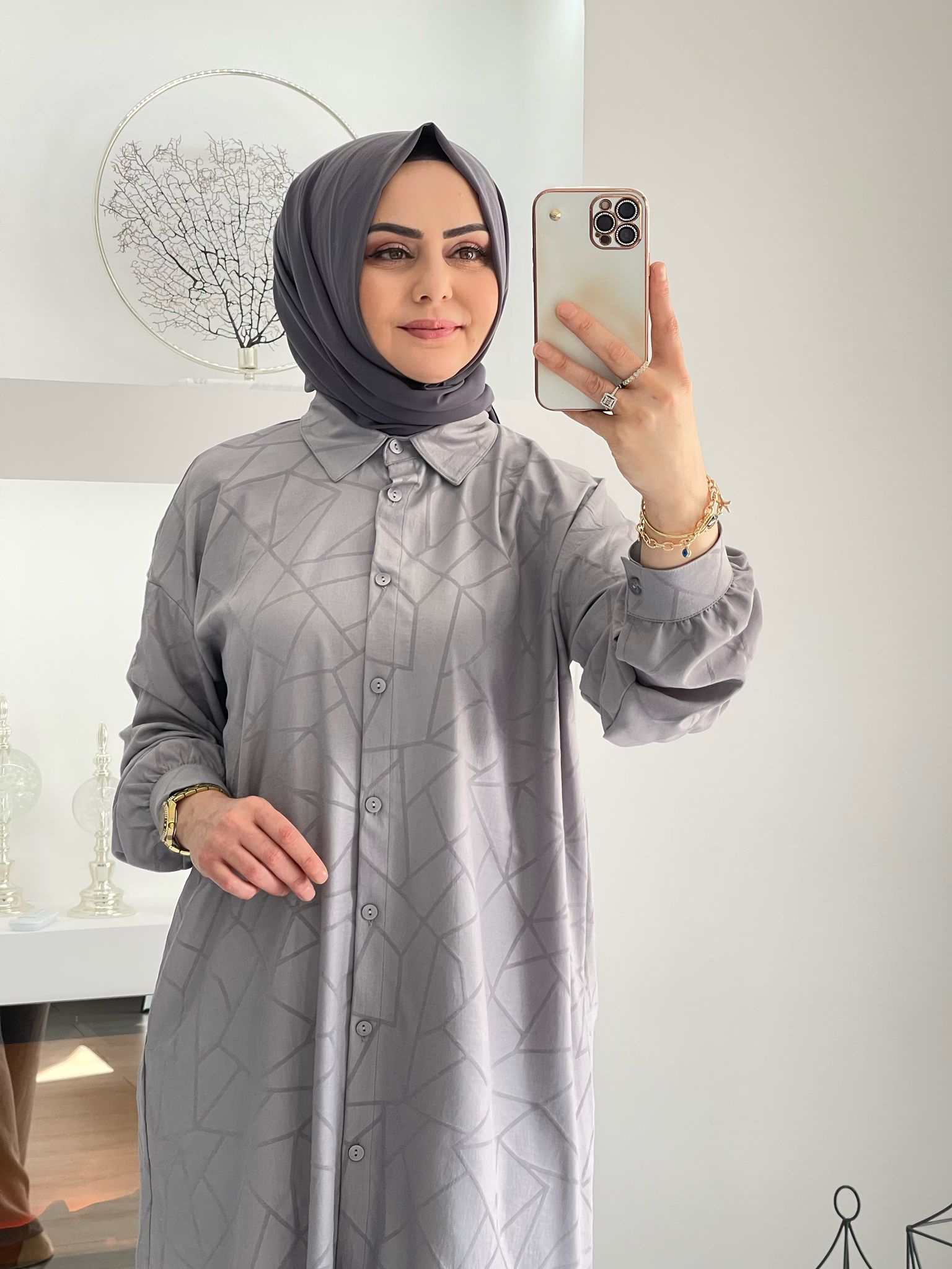 Düğmeli ayrobin kumaş tunik takım - Görsel 3