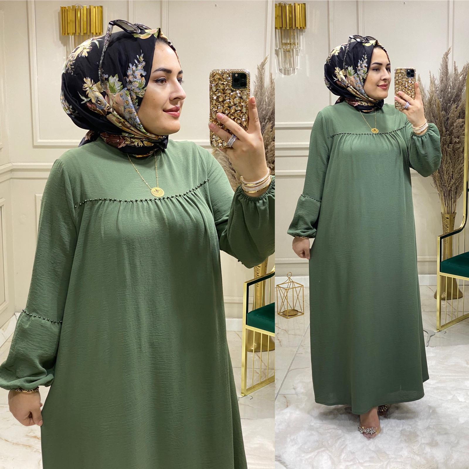 Taş detaylı ayrobin kumaş elbise - Görsel 5