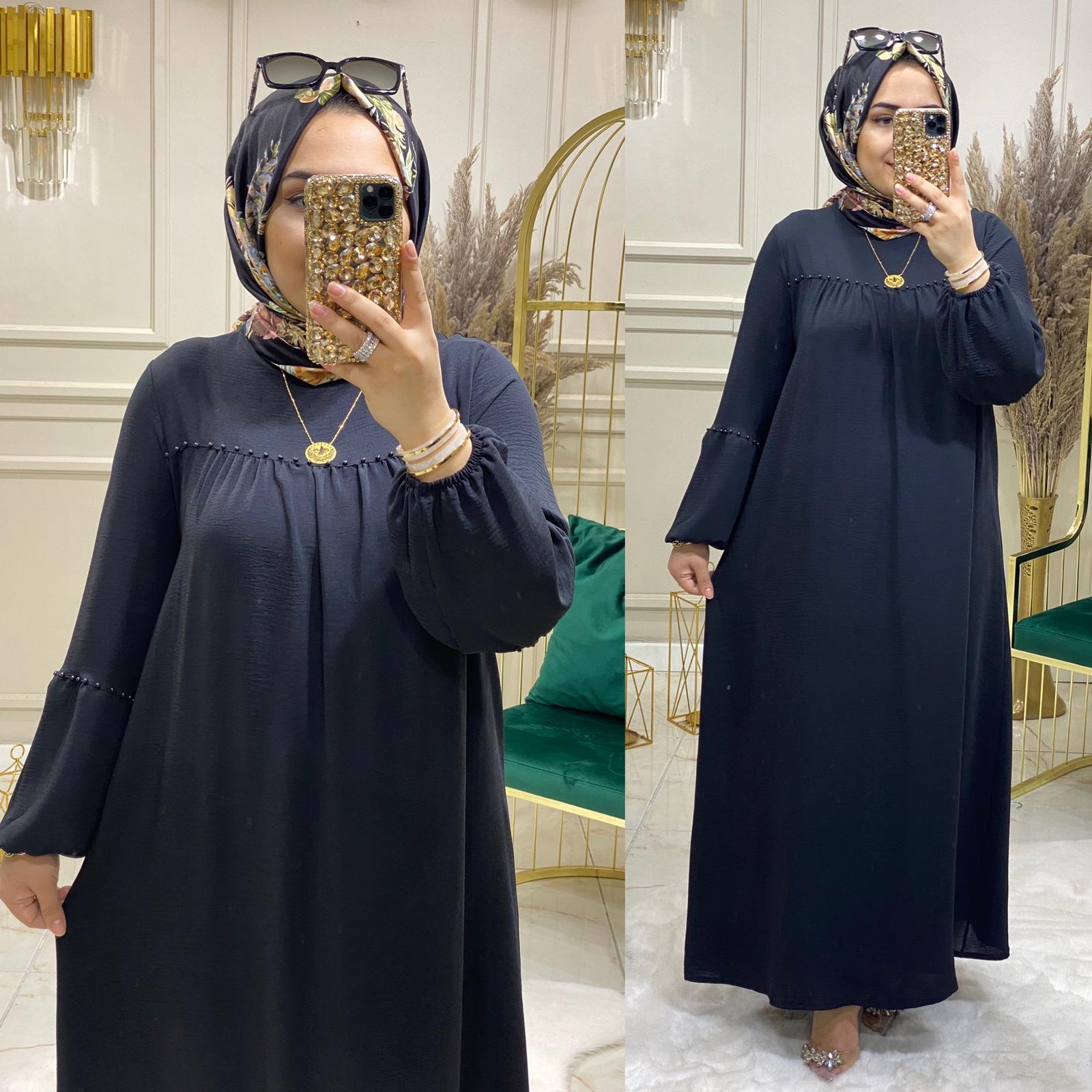 Taş detaylı ayrobin kumaş elbise - Görsel 3