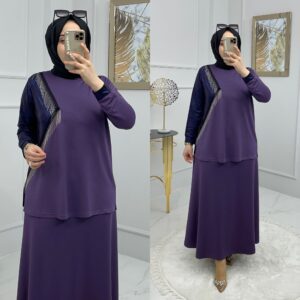 Etekli tunik takım iki iplik kumaş