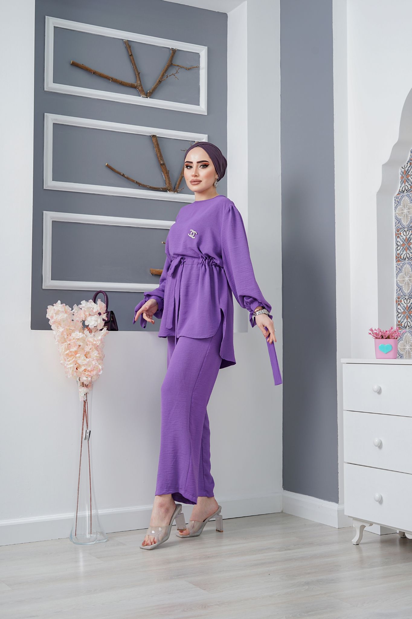 Ayrobin belden kuşaklı tunik takım - Görsel 15