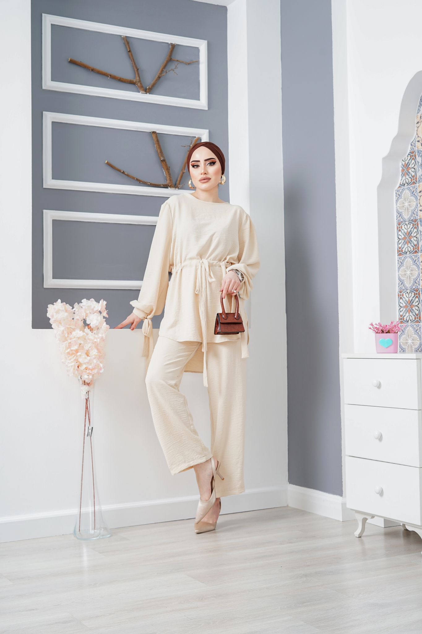 Ayrobin belden kuşaklı tunik takım - Görsel 6