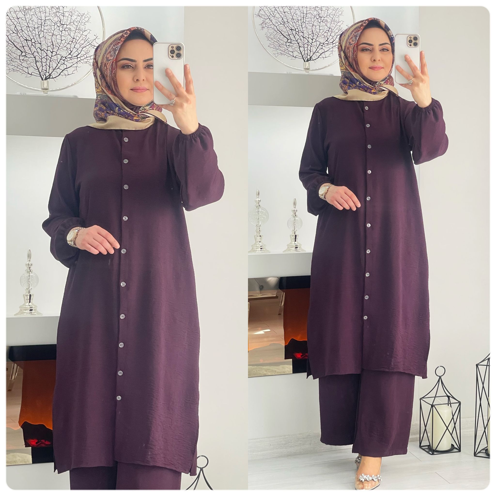 Ayrobin kumaş tunik pantolon takım