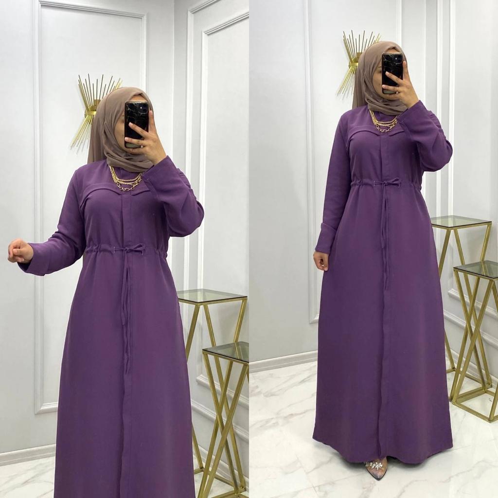 Beli büzgülü cepli ferace krep kumaş