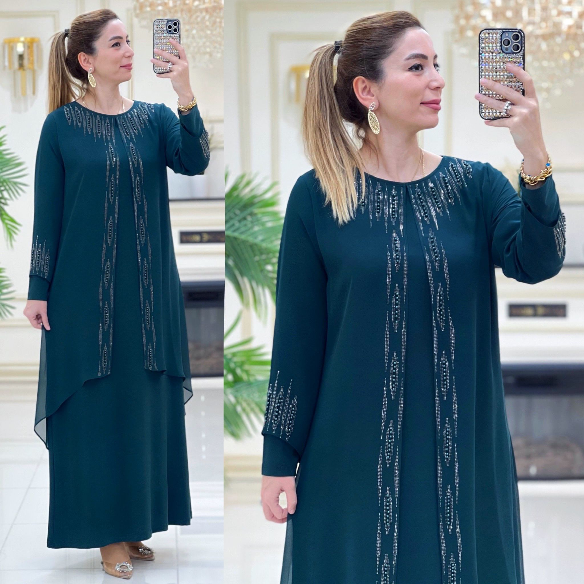 Şifon detaylı elbise büyük beden - Görsel 2
