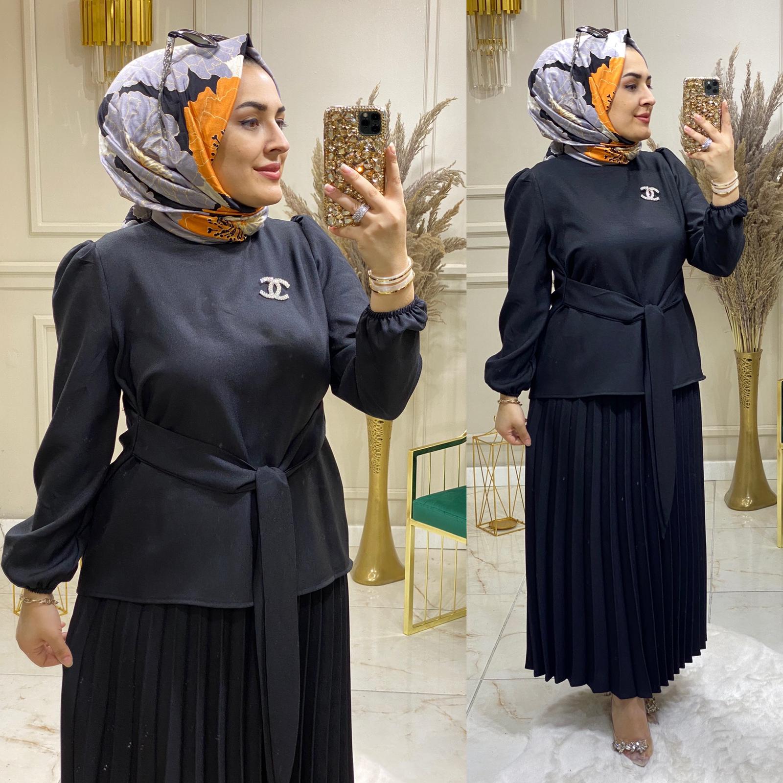 Krep kumaş etek tunik takım - Görsel 8