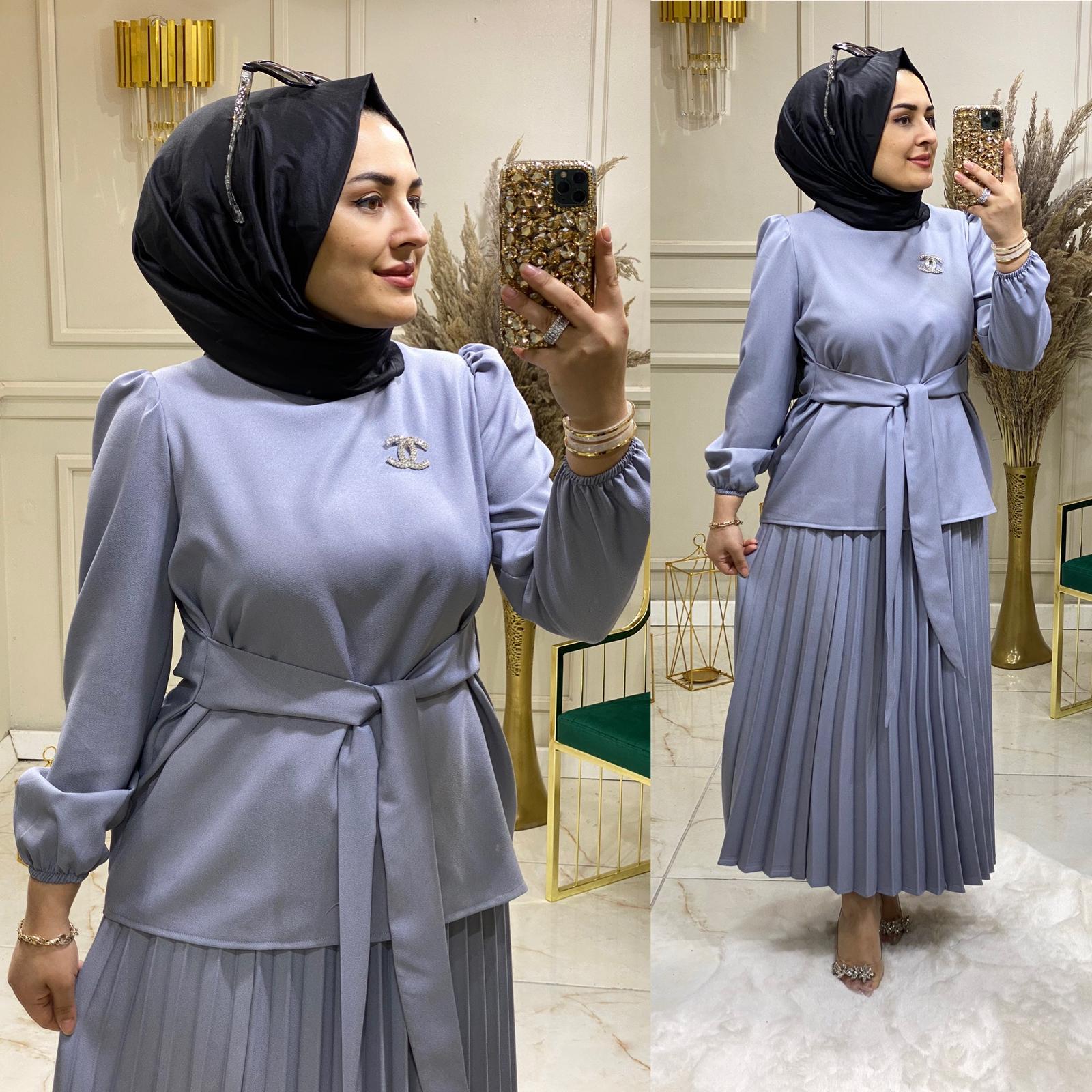 Krep kumaş etek tunik takım - Görsel 7