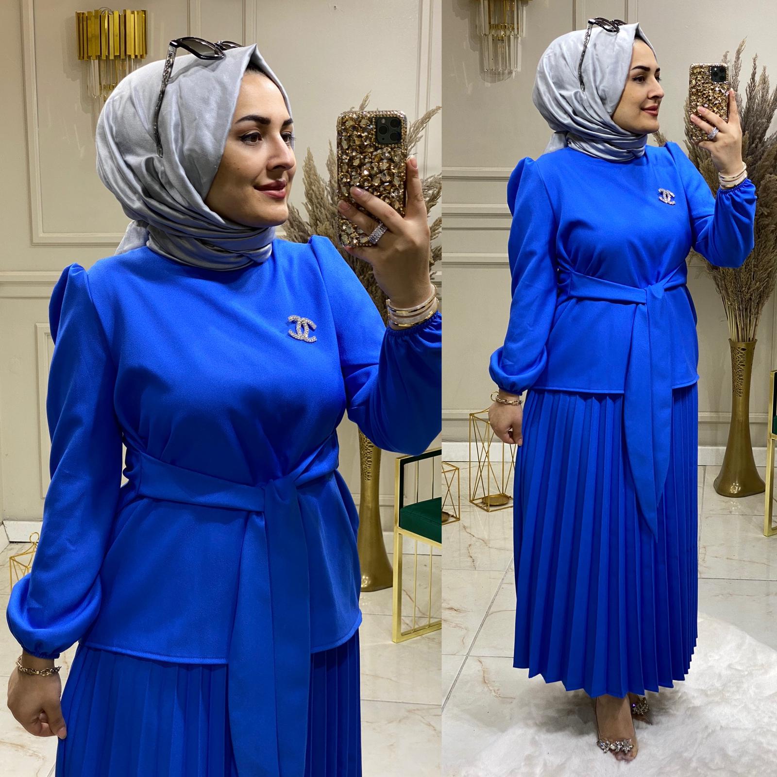 Krep kumaş etek tunik takım - Görsel 6