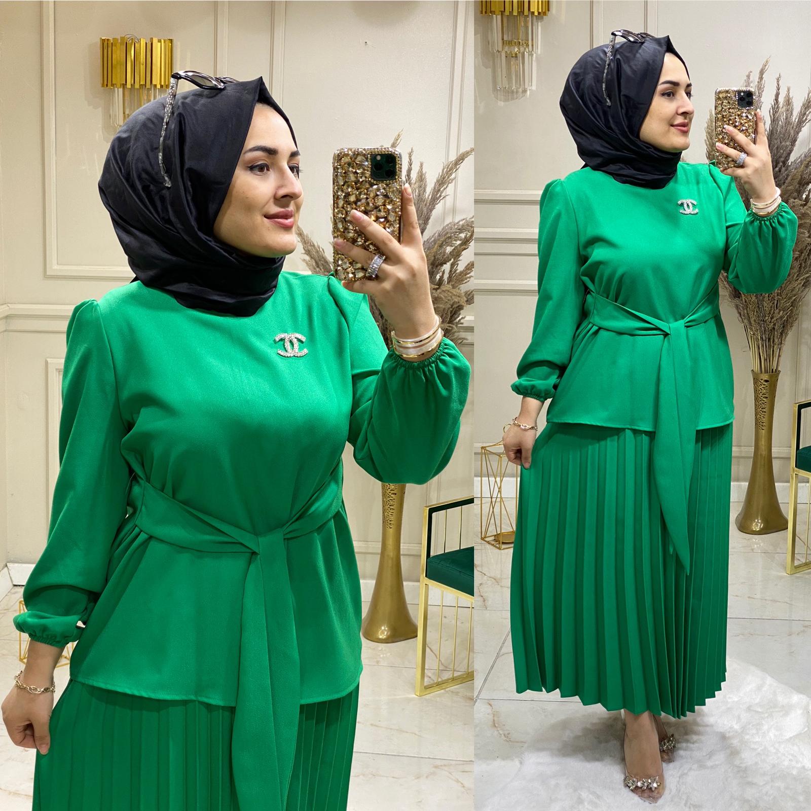 Krep kumaş etek tunik takım - Görsel 5