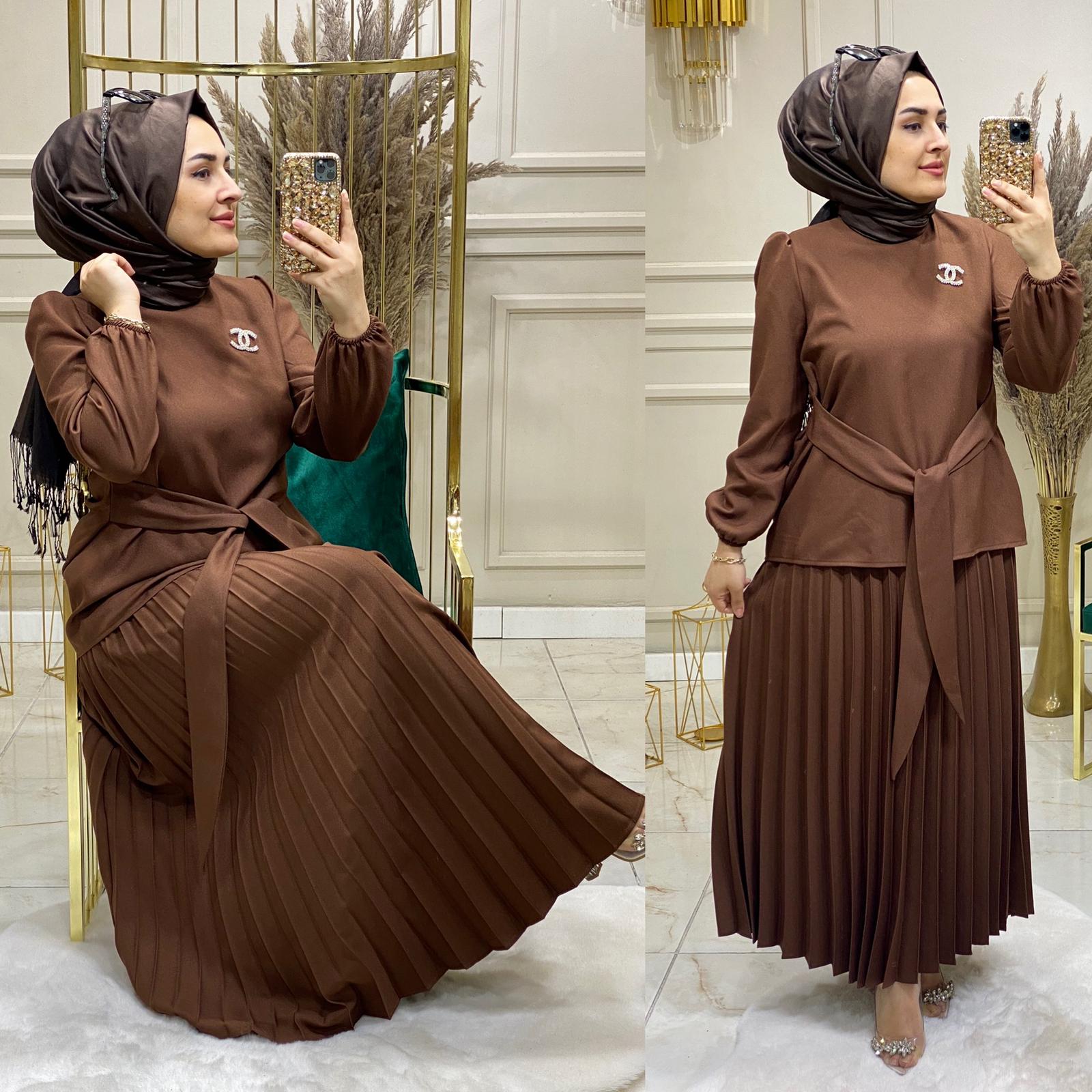 Krep kumaş etek tunik takım - Görsel 2