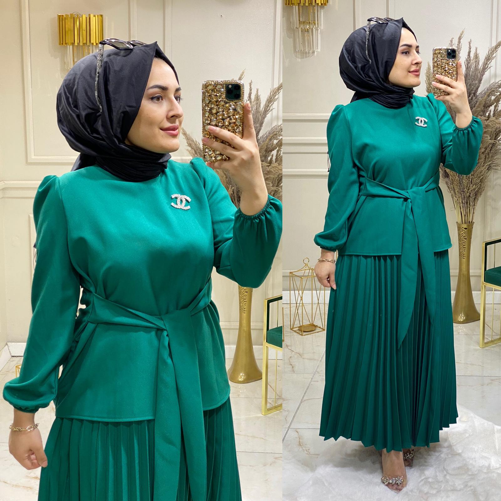 Krep kumaş etek tunik takım - Görsel 4