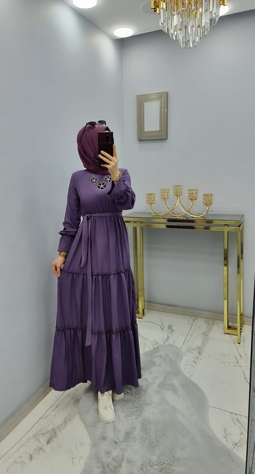 Pamuk ayrobin kumaş elbise - Görsel 2