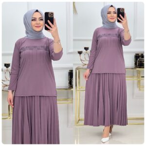 Etekli tunik takım sandy kumaş
