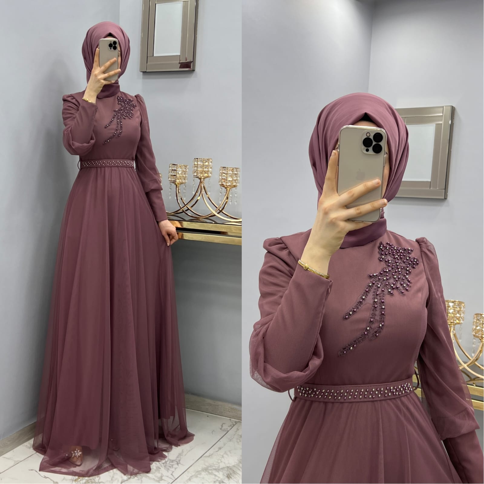 İşlemeli abiye tül kumaş - Görsel 8