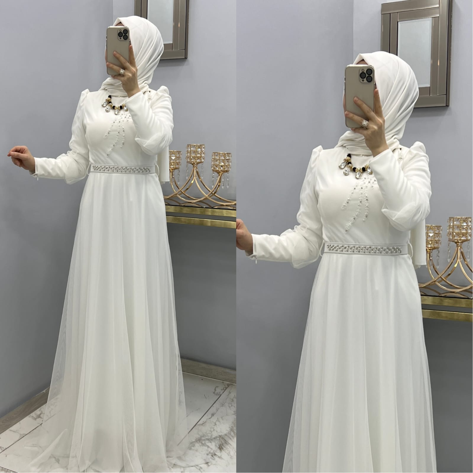 İşlemeli abiye tül kumaş - Görsel 4
