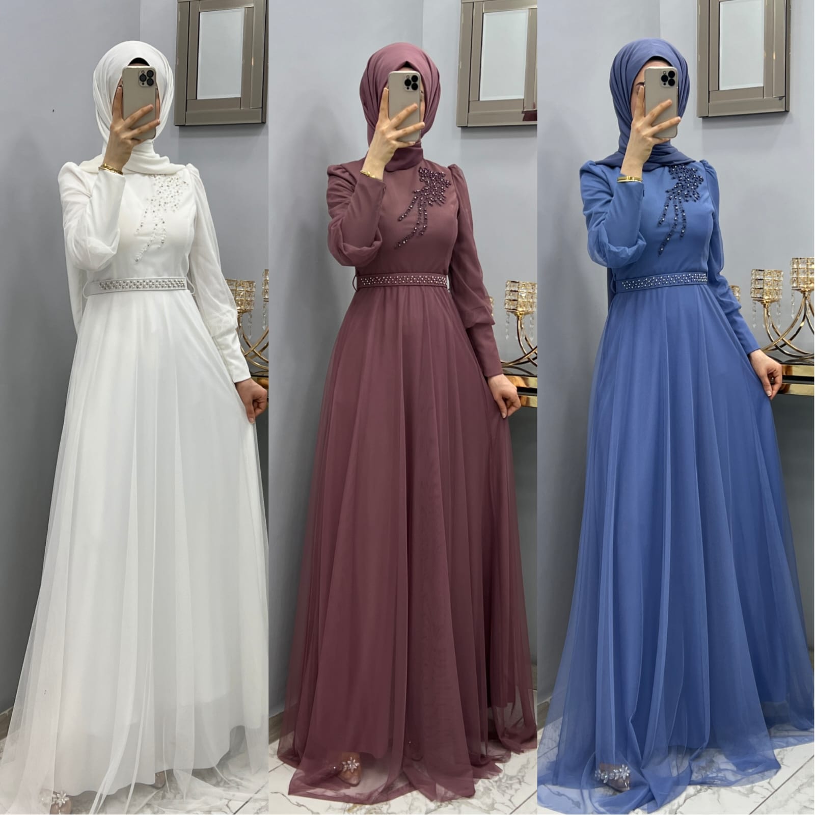 İşlemeli abiye tül kumaş - Görsel 2
