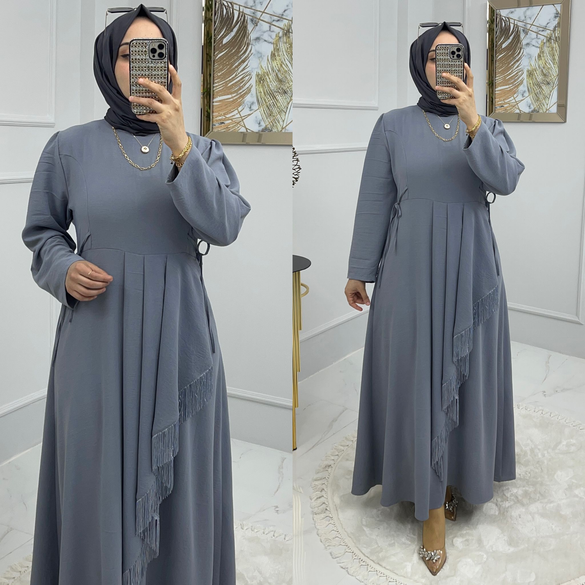 Ahunaz ayrobin kumaş elbise - Görsel 9
