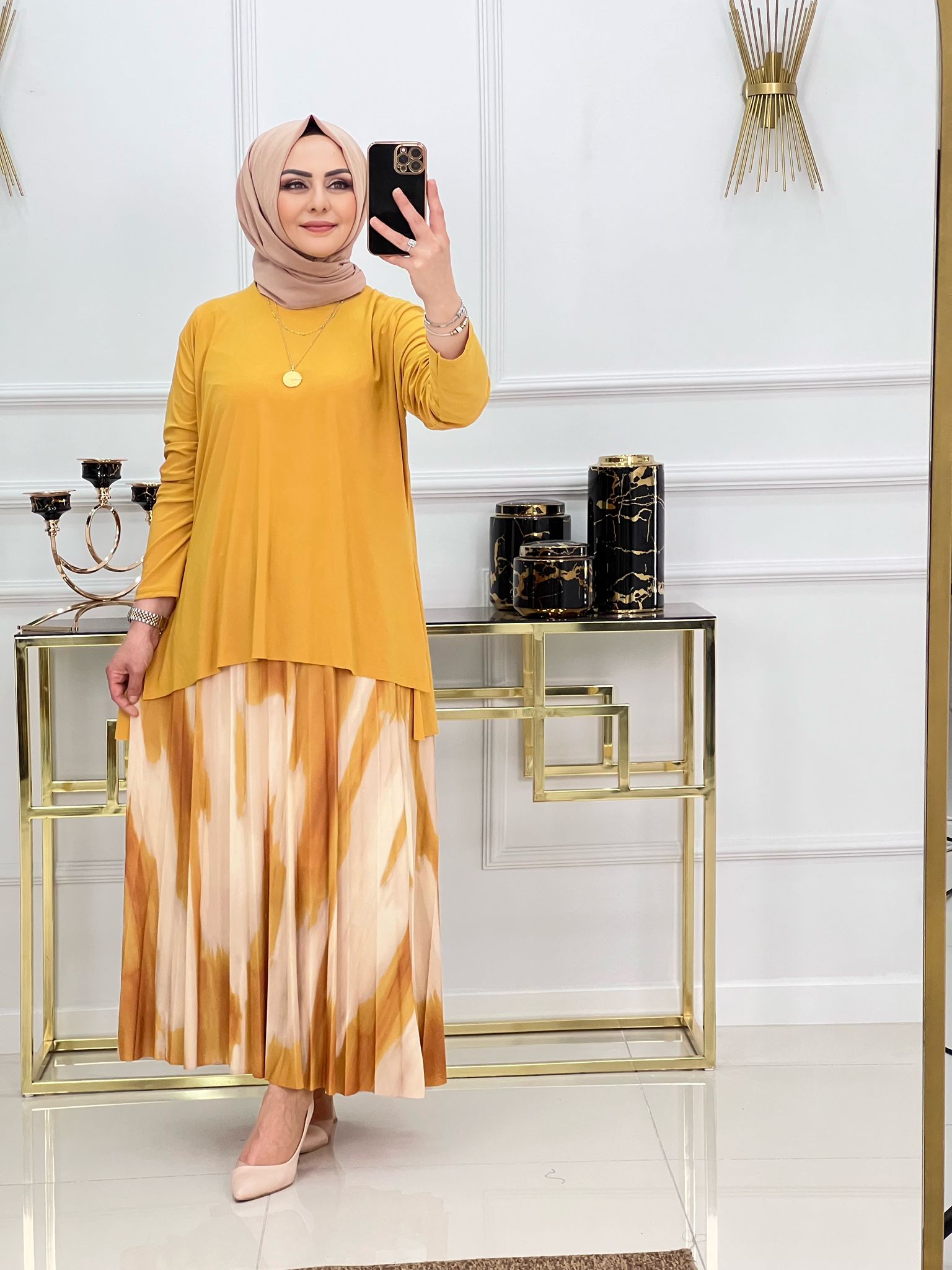 Etekli tunik takım sandy kumaş - Görsel 11