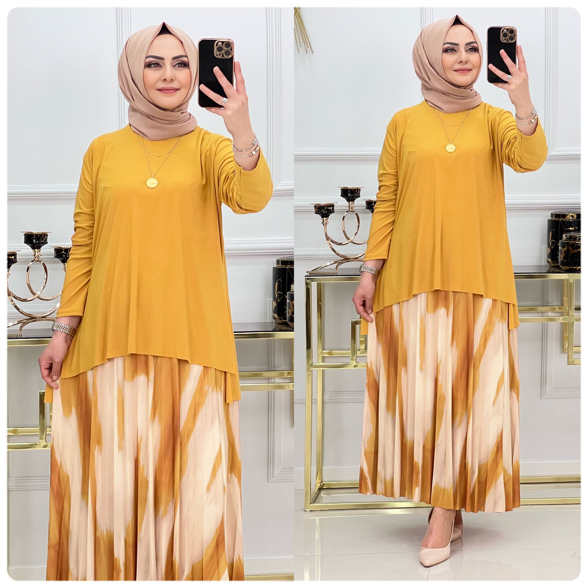 Etekli tunik takım sandy kumaş - Görsel 10