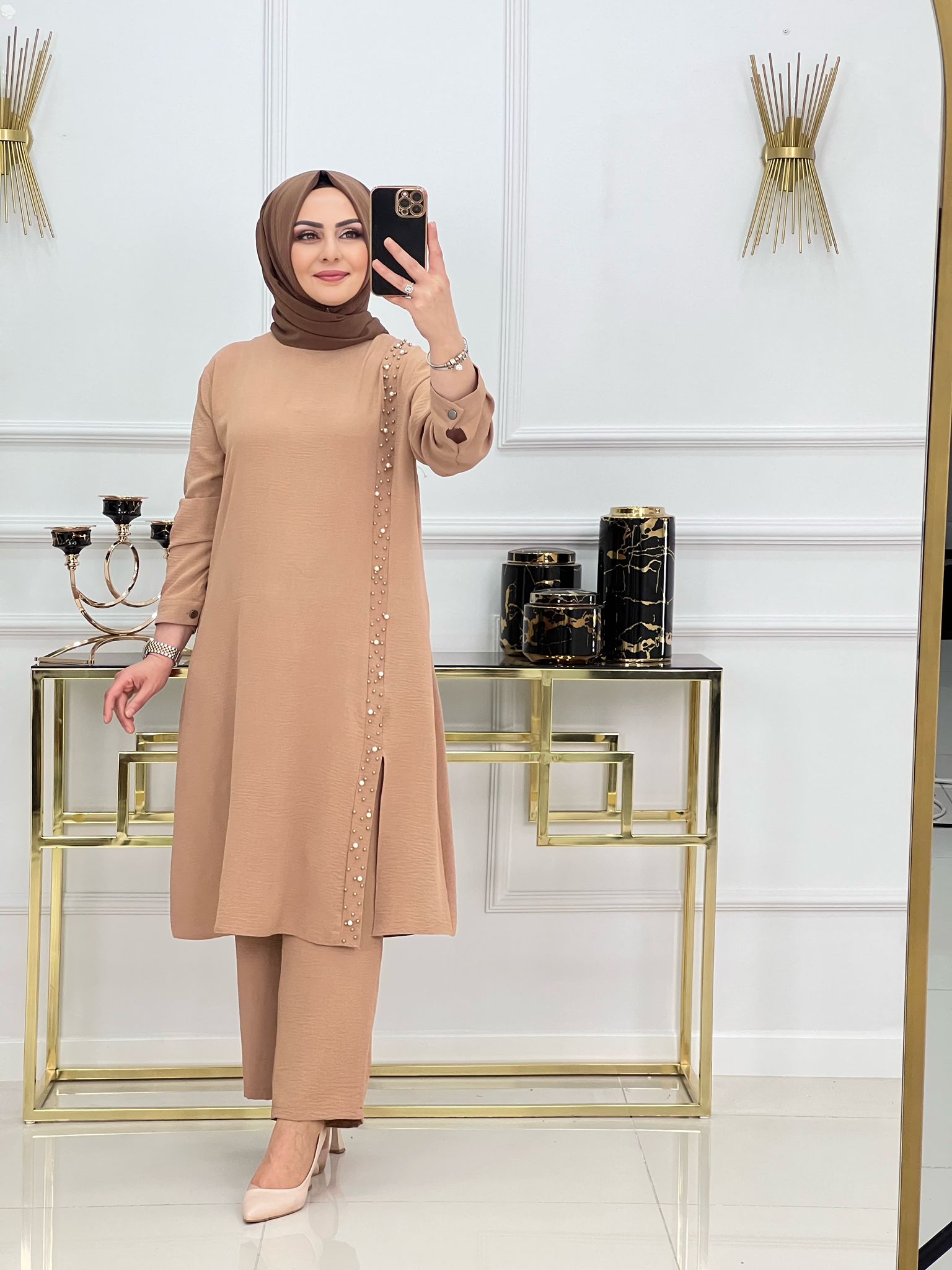 İnci detaylı tunik pantolon takım - Görsel 9