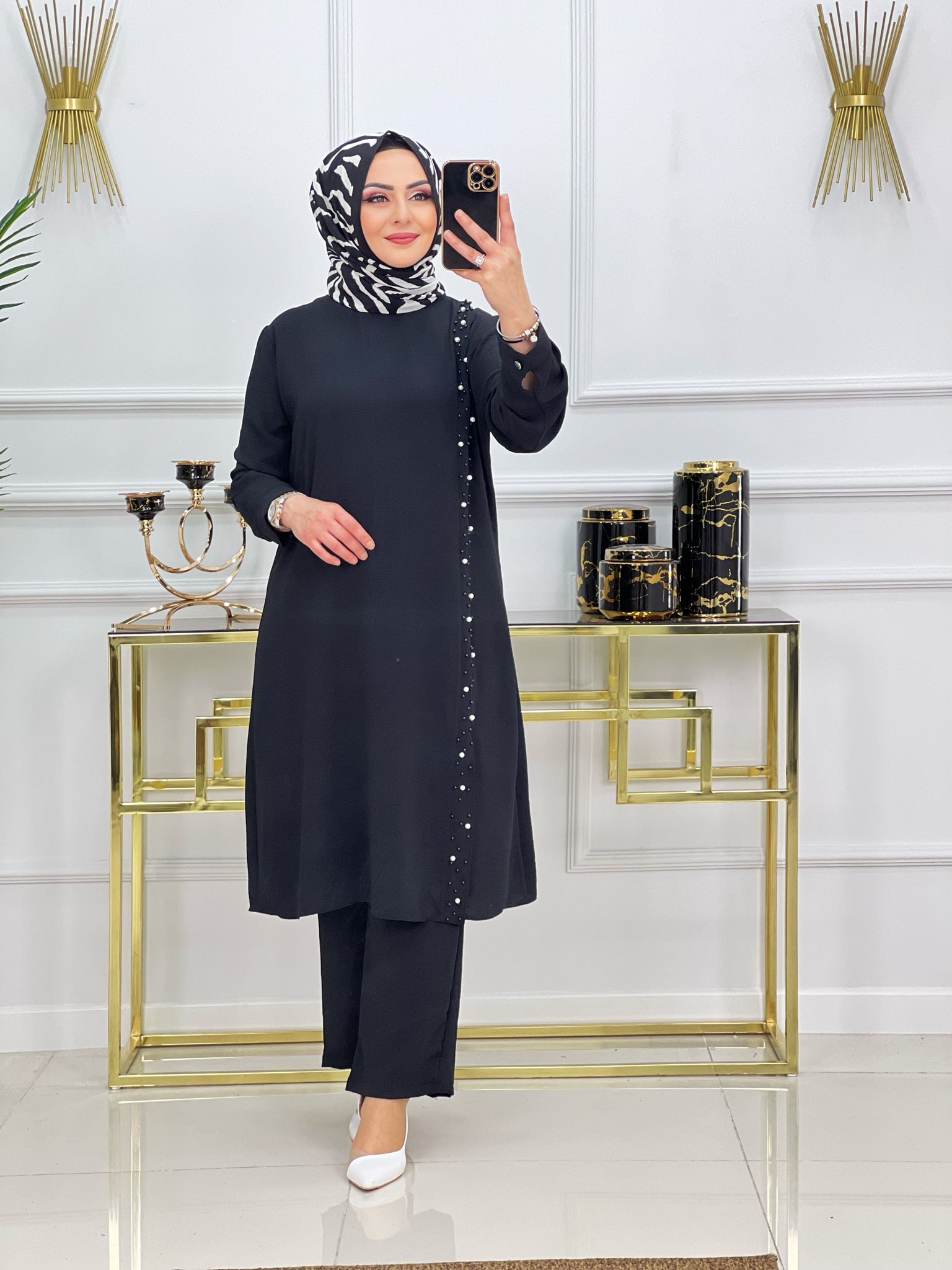 İnci detaylı tunik pantolon takım - Görsel 5