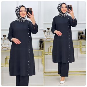 İnci detaylı tunik pantolon takım