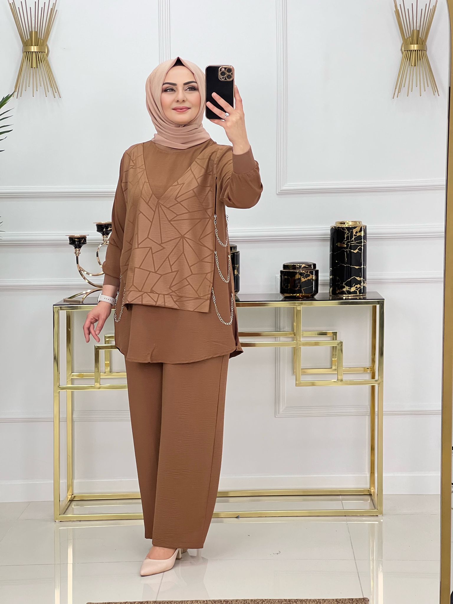 Zincir detaylı ayrobin tunik takım - Görsel 3