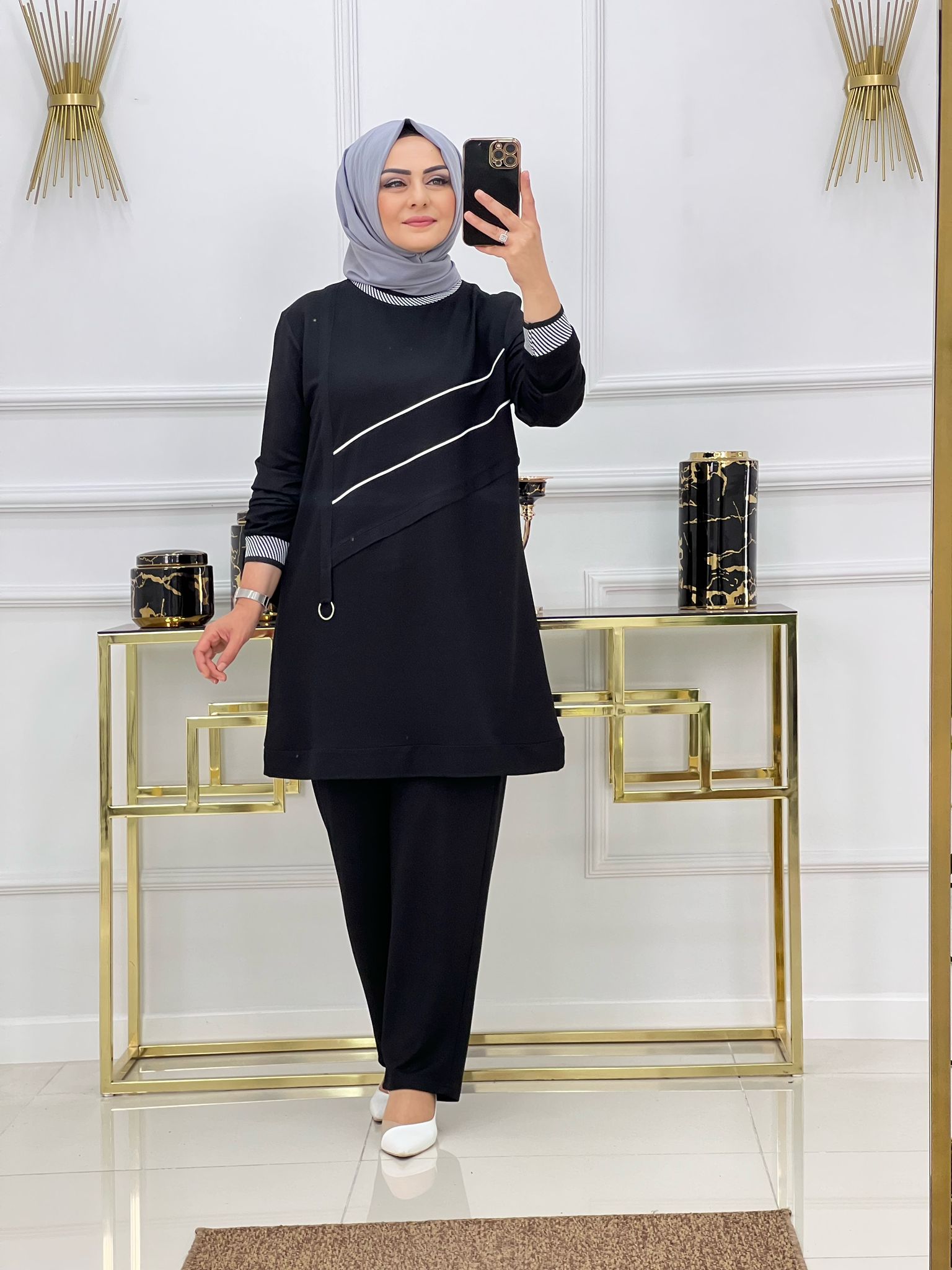 İki iplik kumaş tunik pantolon takım - Görsel 7