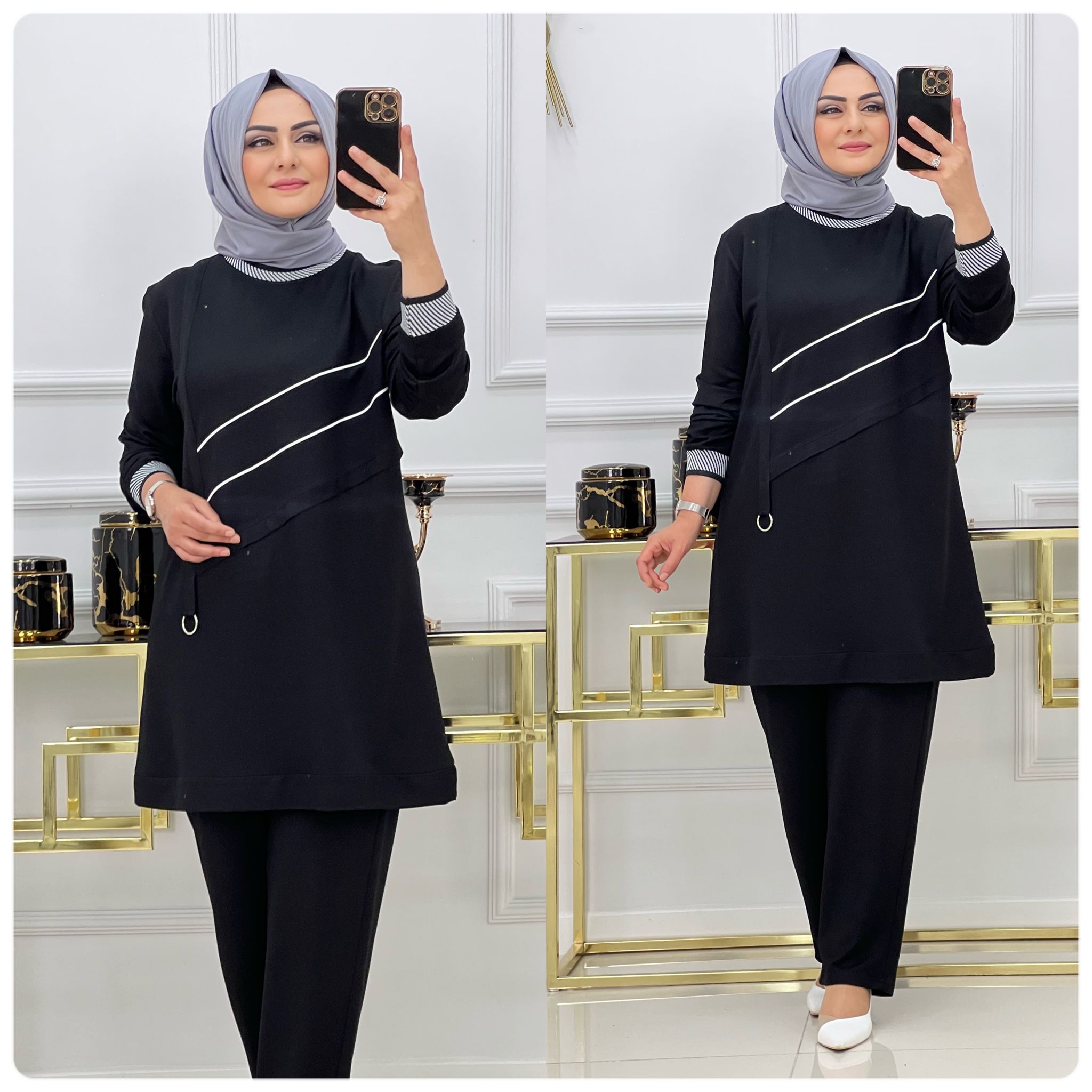 İki iplik kumaş tunik pantolon takım - Görsel 8