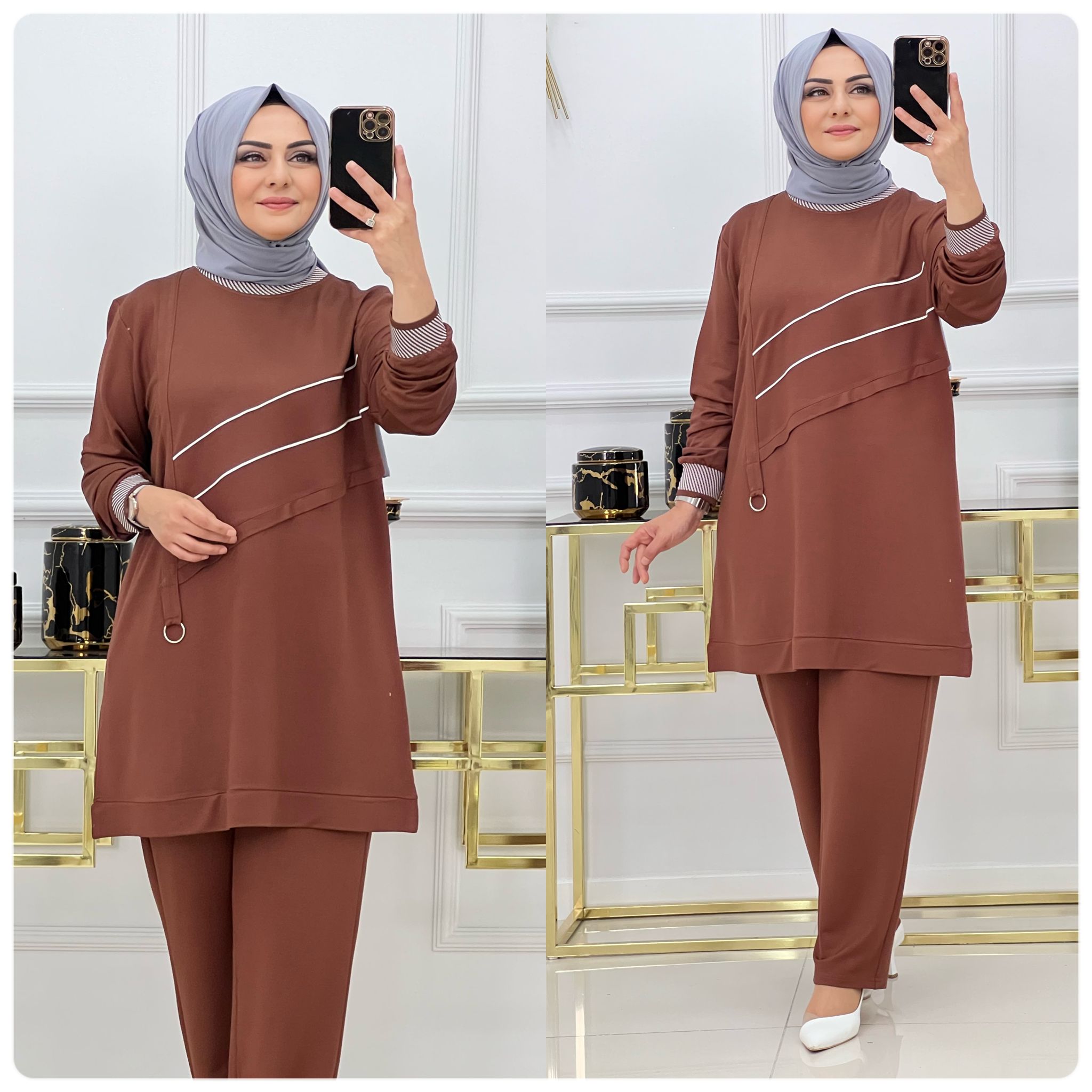 İki iplik kumaş tunik pantolon takım - Görsel 5