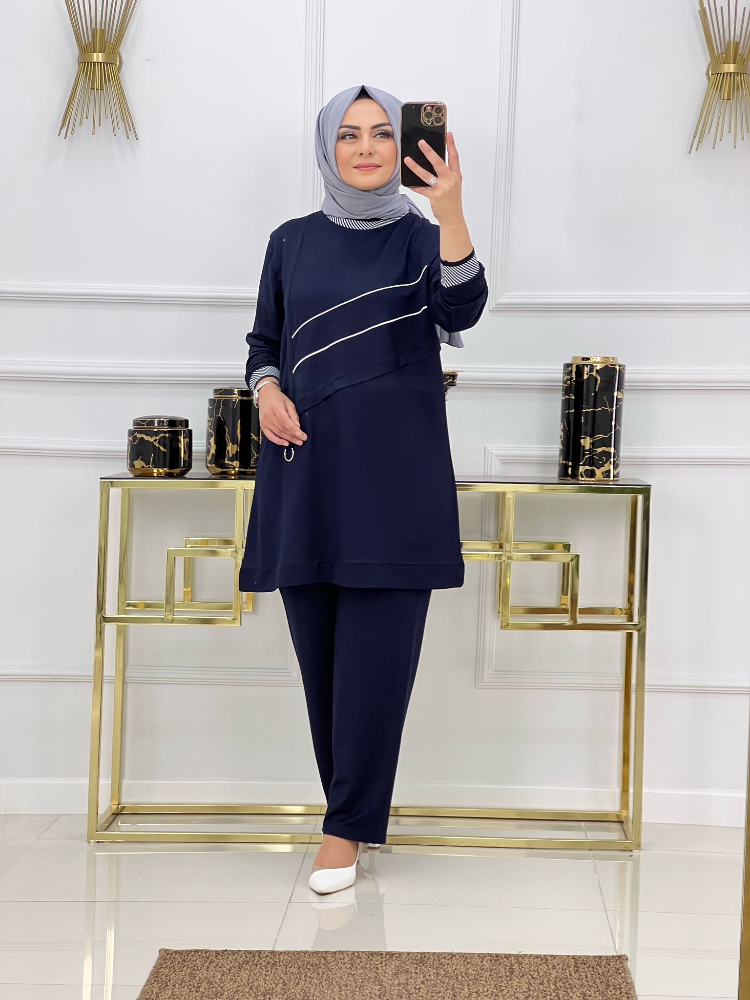 İki iplik kumaş tunik pantolon takım - Görsel 6