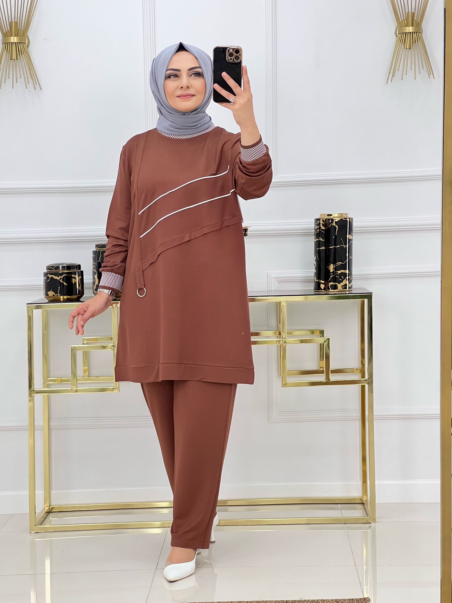 İki iplik kumaş tunik pantolon takım - Görsel 4