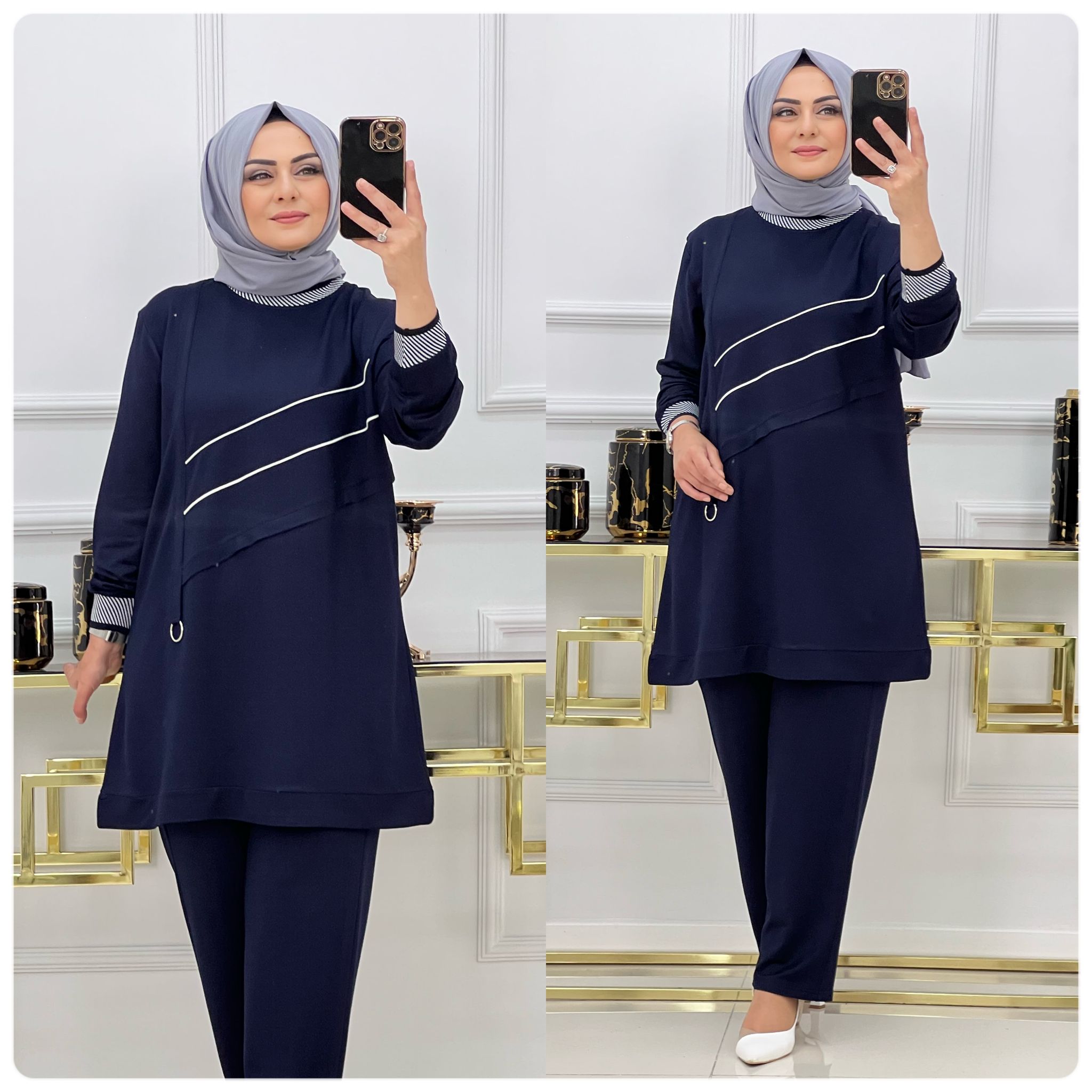 İki iplik kumaş tunik pantolon takım
