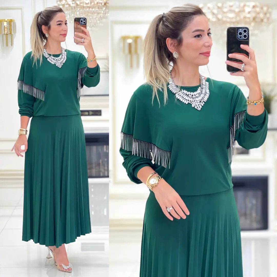 Etekli tunik takım sandy kumaş