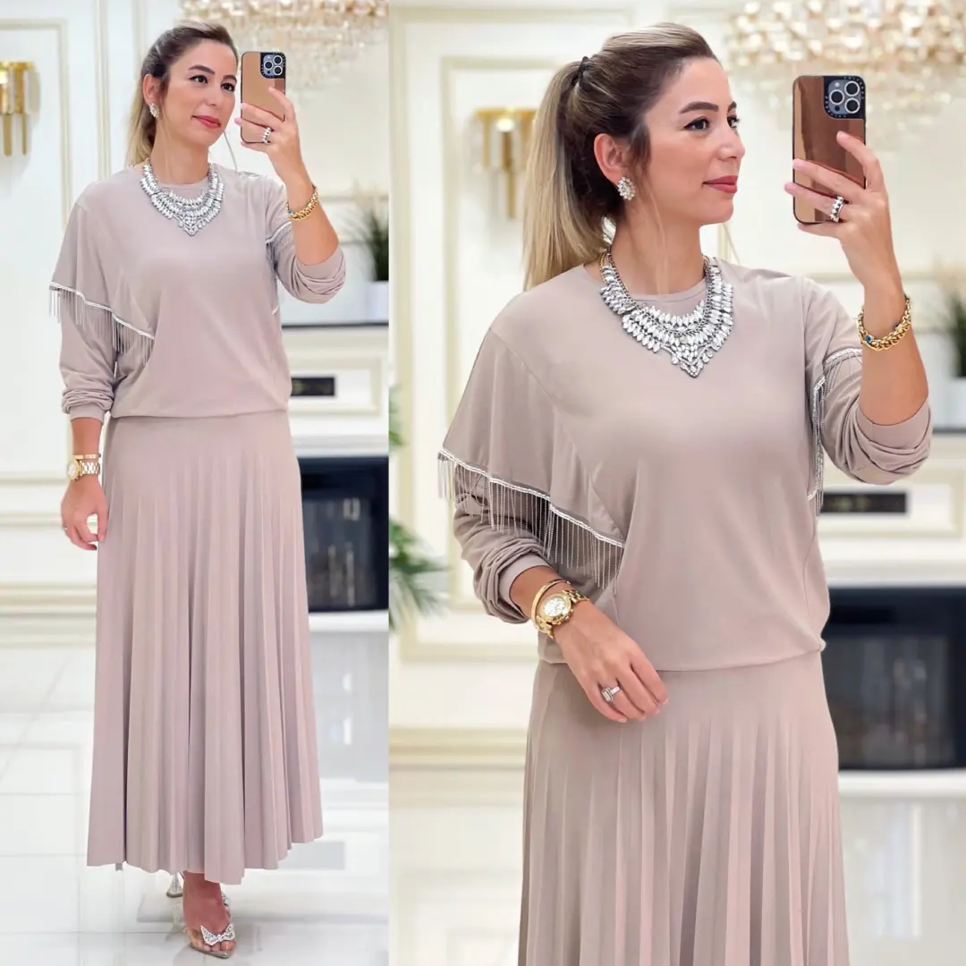 Etekli tunik takım sandy kumaş - Görsel 6