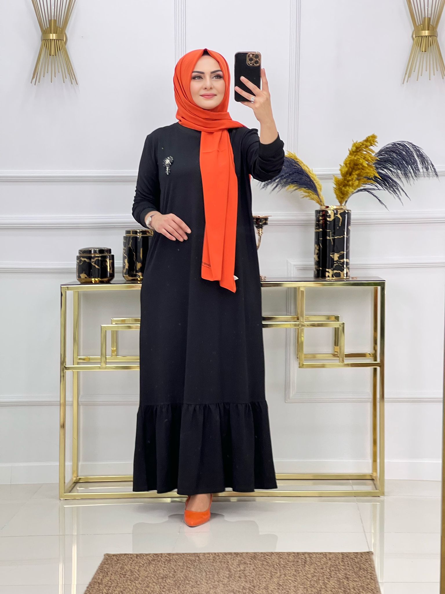 Büyük beden iki iplik kumaş elbise - Görsel 5