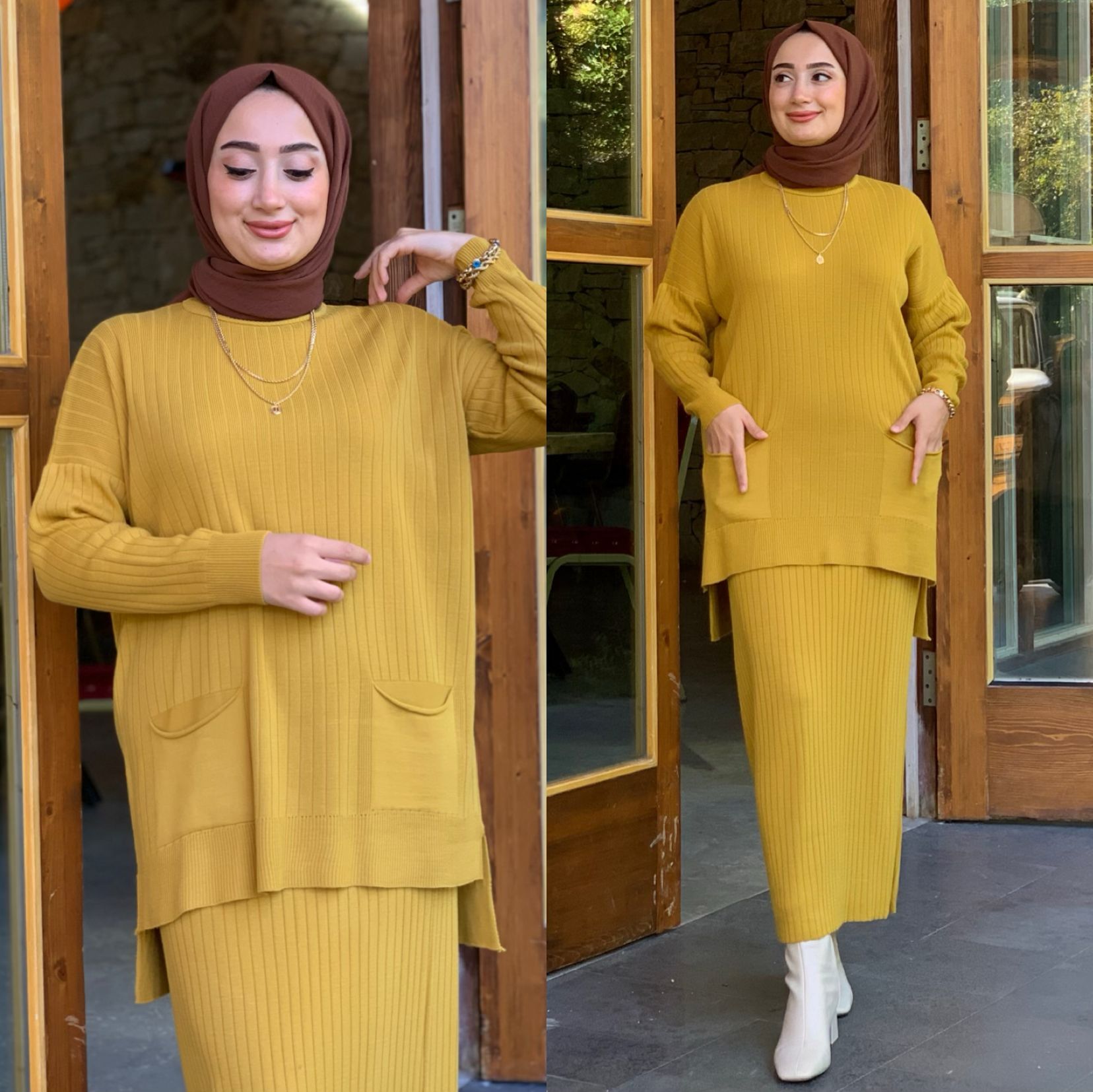 Etekli tunik takım triko kumaş - Görsel 7
