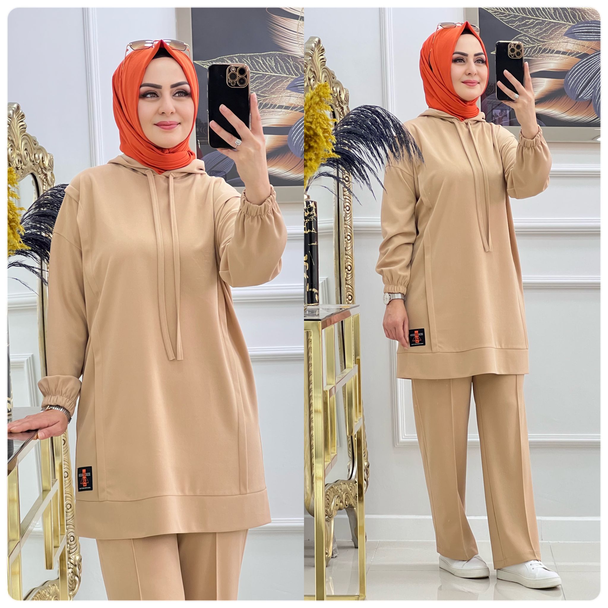 Krep kumaş tunik pantolon takım - Görsel 7