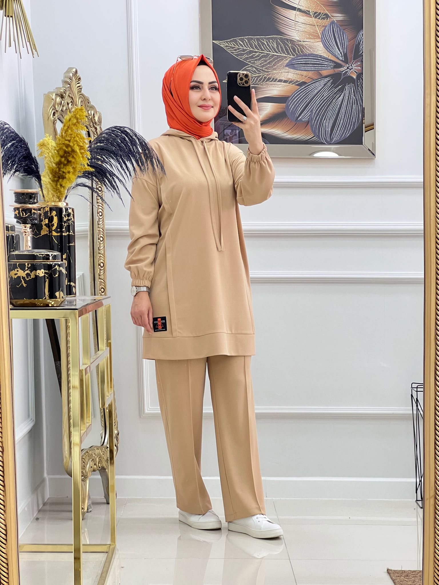 Krep kumaş tunik pantolon takım - Görsel 6