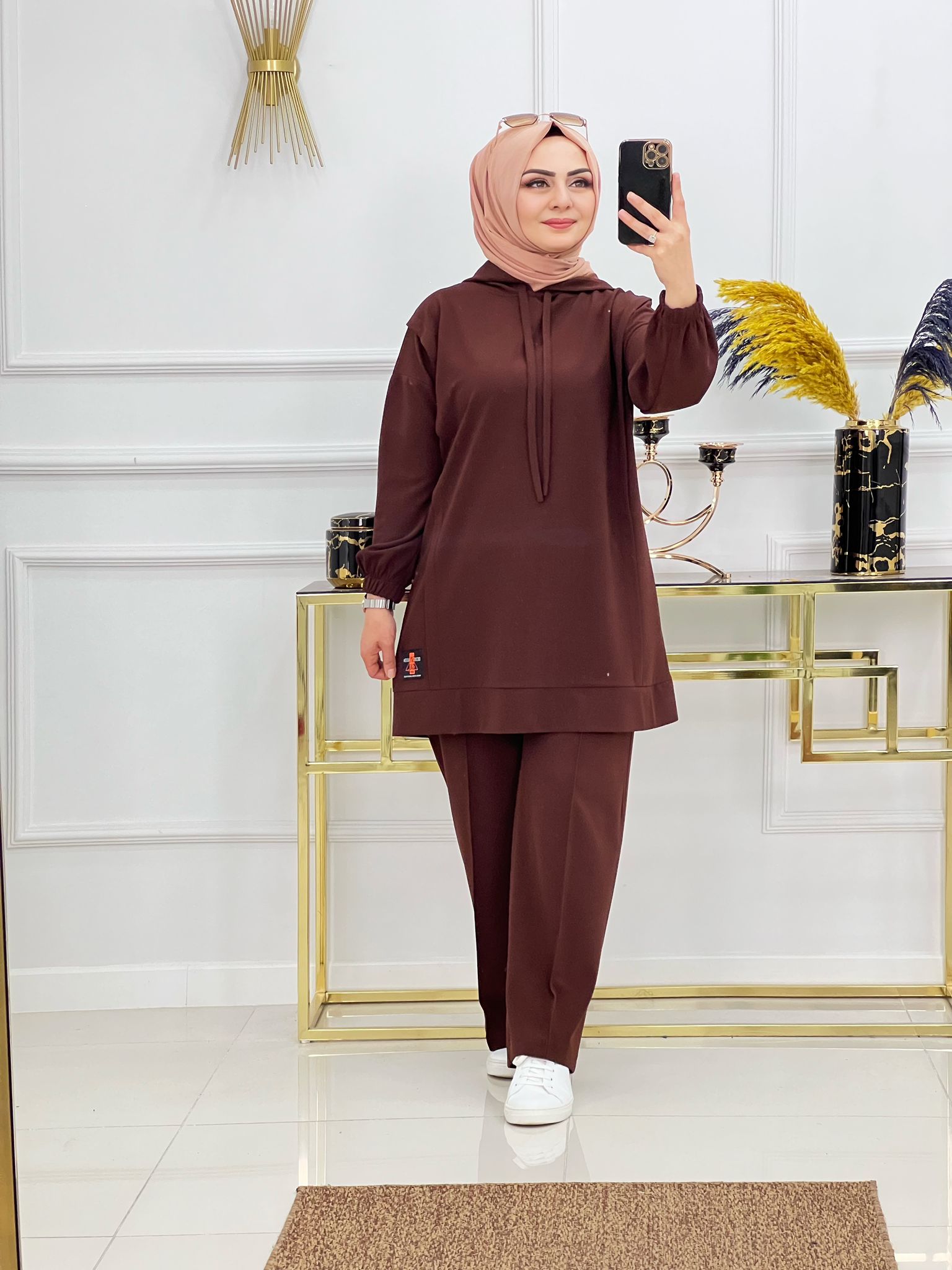 Krep kumaş tunik pantolon takım - Görsel 3