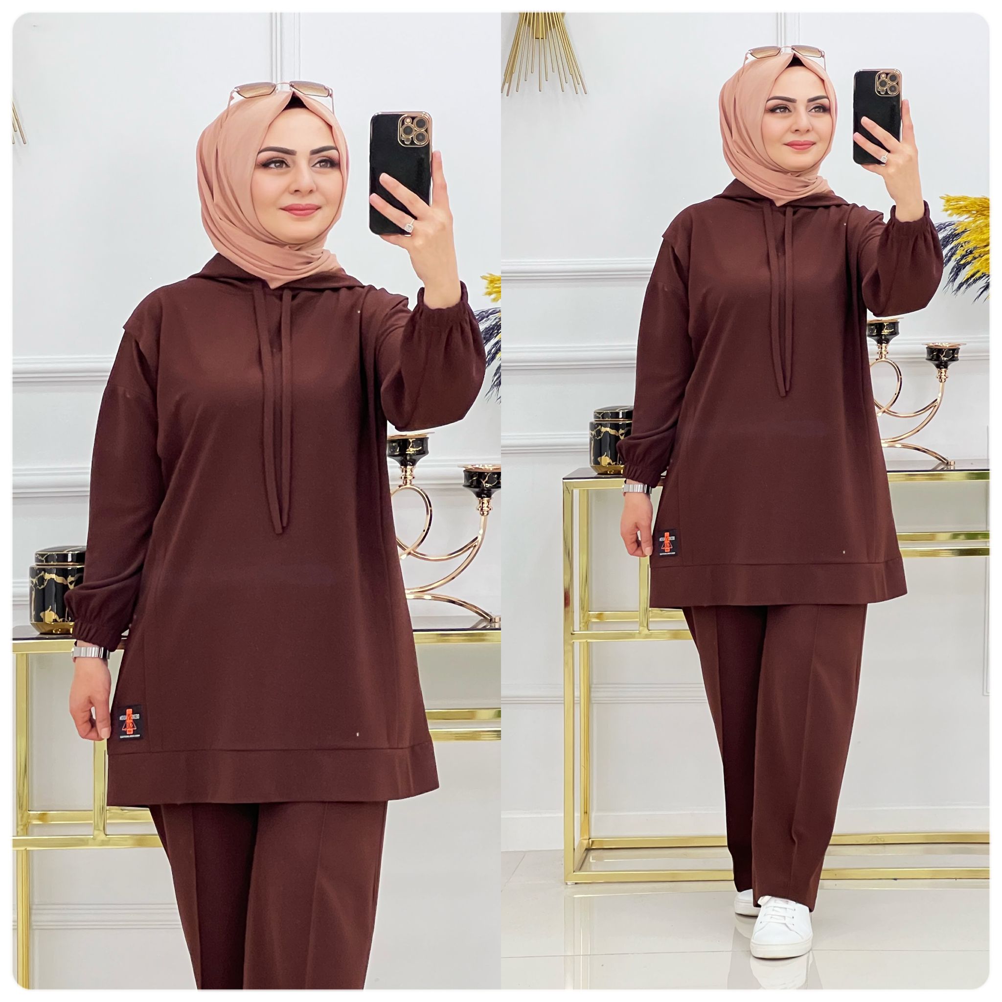 Krep kumaş tunik pantolon takım - Görsel 4