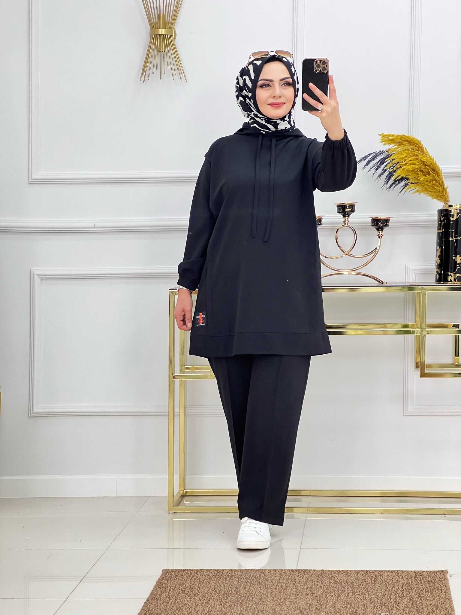 Krep kumaş tunik pantolon takım - Görsel 5