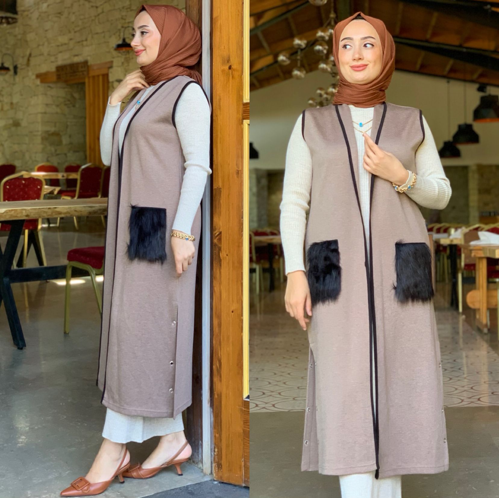 Triko uzun yelek - Görsel 5