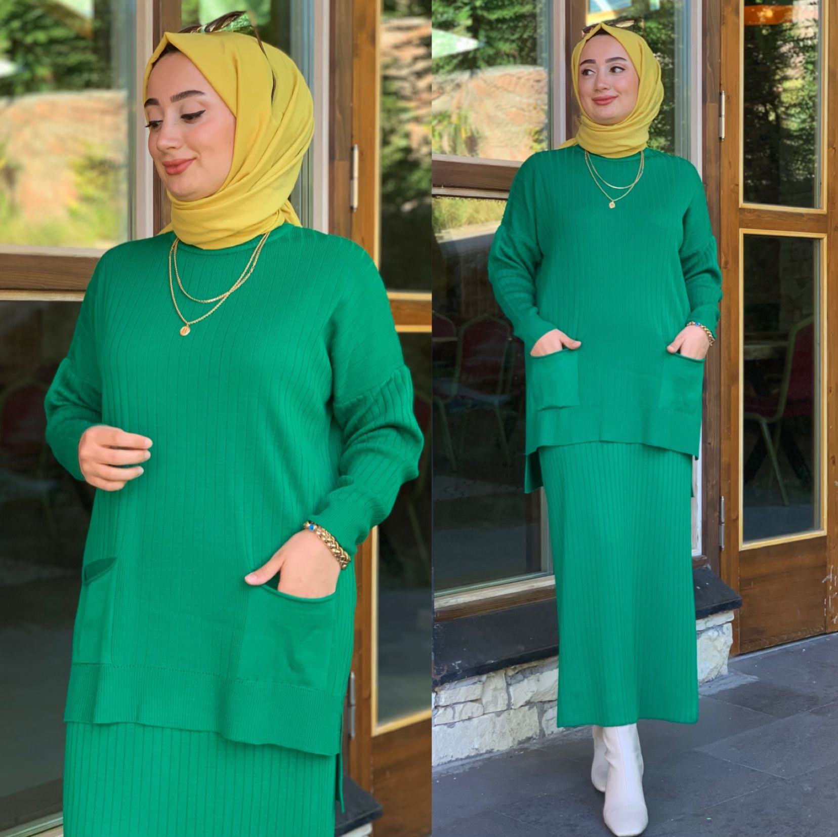 Etekli tunik takım triko kumaş